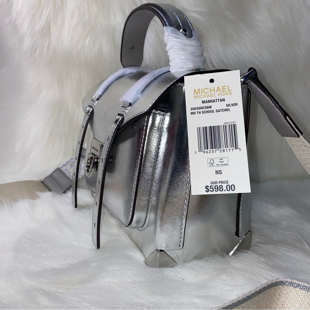 Michael Kors purse Manhattan Medium Metallic Satchel New - Picture 3 of 15